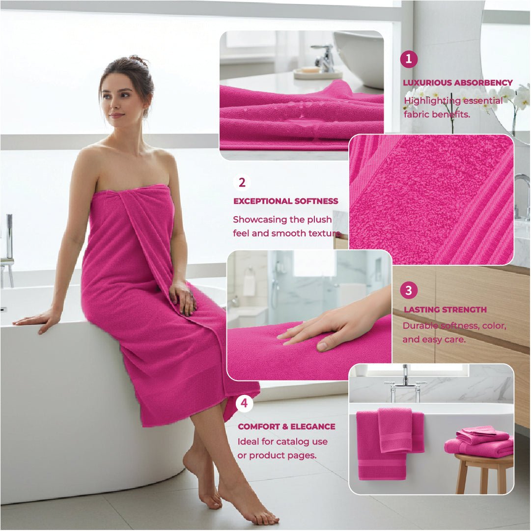 8 - Piece Large Bath Towels - Cotton Towel Set, 550 GSM, Soft & Absorbent - Bath Towels - Hurbane Home