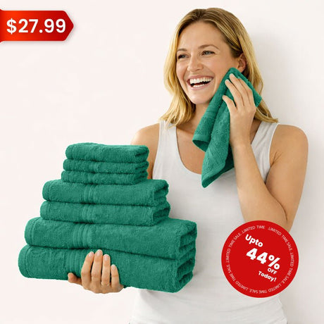 8 - Piece Luxury Cotton Towel Set – Soft & Quick - Dry Bath Towels - 8 piece Towels - Hurbane Home