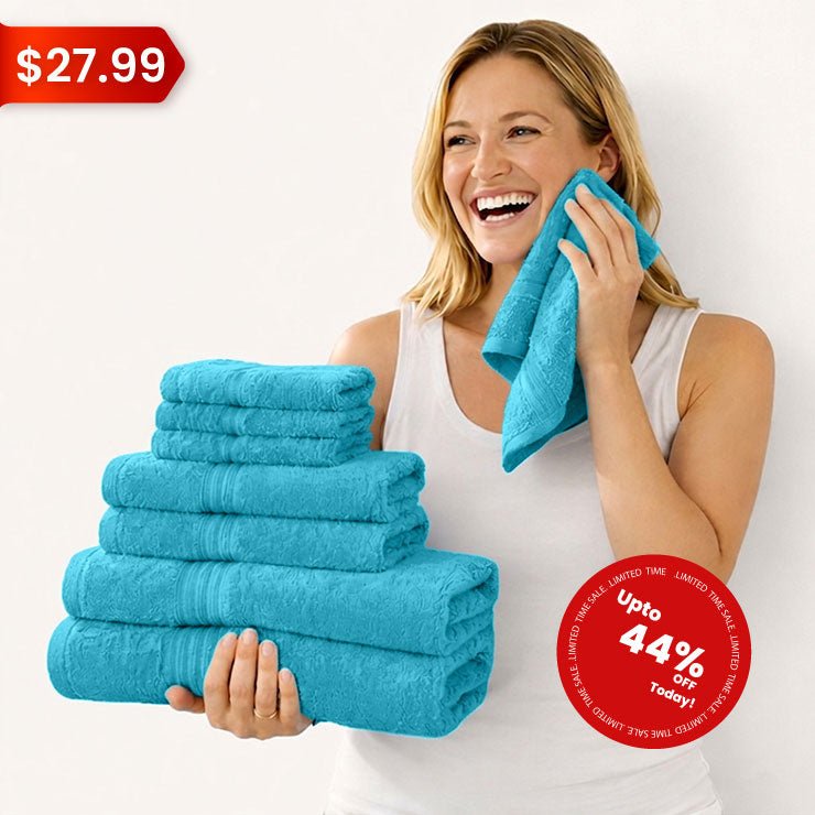 8 - Piece Luxury Cotton Towel Set – Soft & Quick - Dry Bath Towels - 8 piece Towels - Hurbane Home