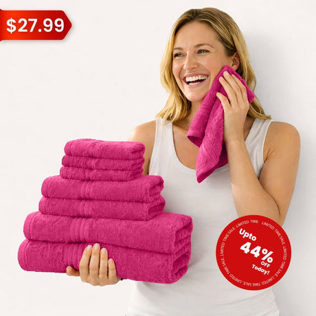 8 - Piece Luxury Cotton Towel Set – Soft & Quick - Dry Bath Towels - 8 piece Towels - Hurbane Home