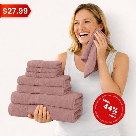 8 - Piece Luxury Cotton Towel Set – Soft & Quick - Dry Bath Towels - 8 piece Towels - Hurbane Home