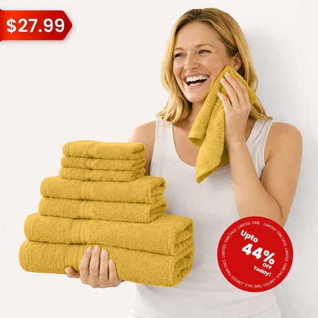8 - Piece Luxury Cotton Towel Set – Soft & Quick - Dry Bath Towels - 8 piece Towels - Hurbane Home