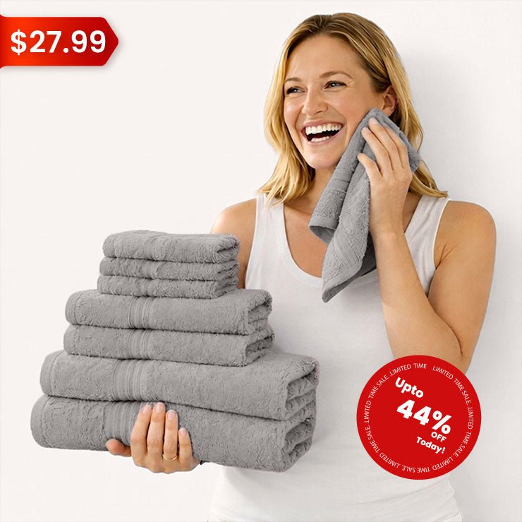 8 - Piece Luxury Cotton Towel Set – Soft & Quick - Dry Bath Towels - 8 piece Towels - Hurbane Home