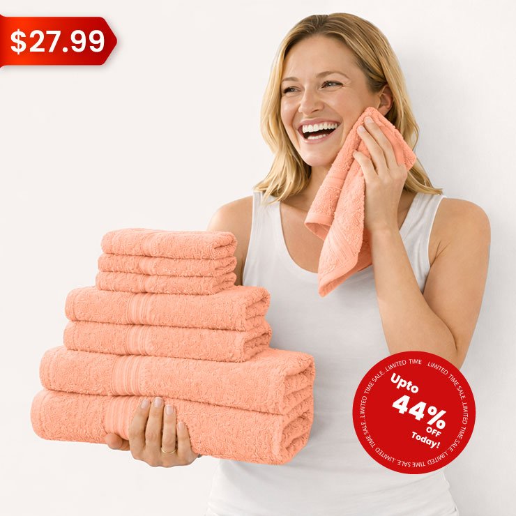 8 - Piece Luxury Cotton Towel Set – Soft & Quick - Dry Bath Towels - 8 piece Towels - Hurbane Home