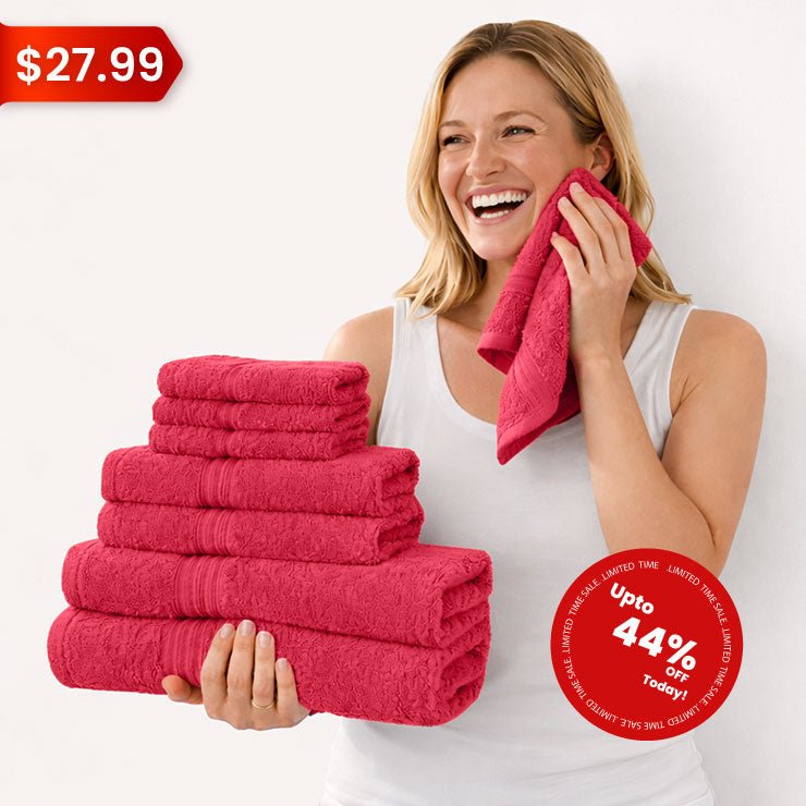 8 - Piece Luxury Cotton Towel Set – Soft & Quick - Dry Bath Towels - 8 piece Towels - Hurbane Home