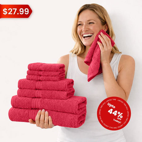 8 - Piece Luxury Cotton Towel Set – Soft & Quick - Dry Bath Towels - 8 piece Towels - Hurbane Home