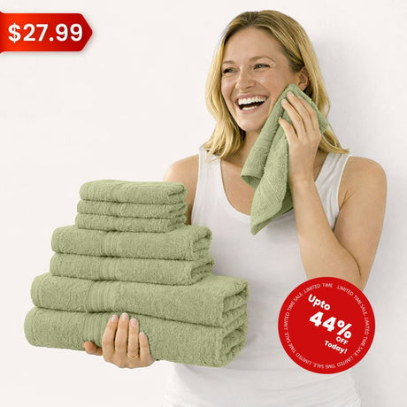 8 - Piece Luxury Cotton Towel Set – Soft & Quick - Dry Bath Towels - 8 piece Towels - Hurbane Home