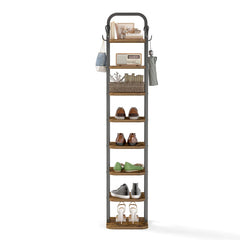 8 Tier Vertical Shoe Rack – Tall Narrow Organizer with Hooks - Hurbane Home