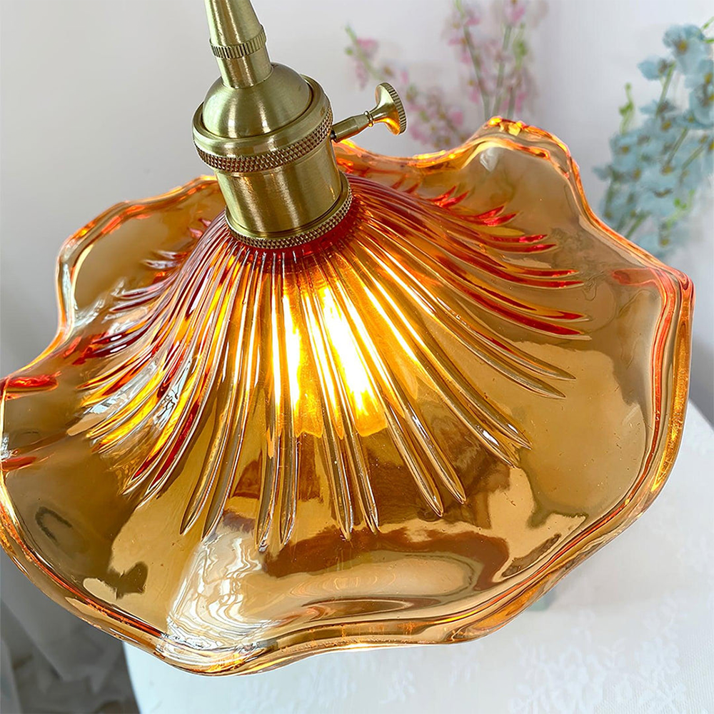 Lampsmodern-UK Stylish Hibiscus Glass Pendant Light Fluted Shade 9.05in×4.72in