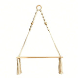 Boho Macrame Rustic Wood Floating Wall Shelf for Home