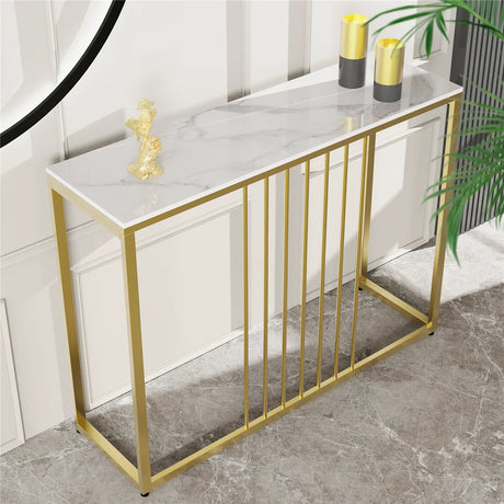 Luxury Sintered Stone Console Table with Gold Iron Legs