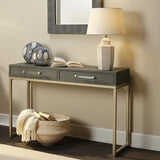 Kain Ivory Faux Shagreen Console Table with Metal Base and Drawers