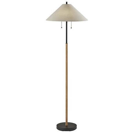 Palmer Mixed-Material Floor Lamp with Wood Stem and Fabric Shade
