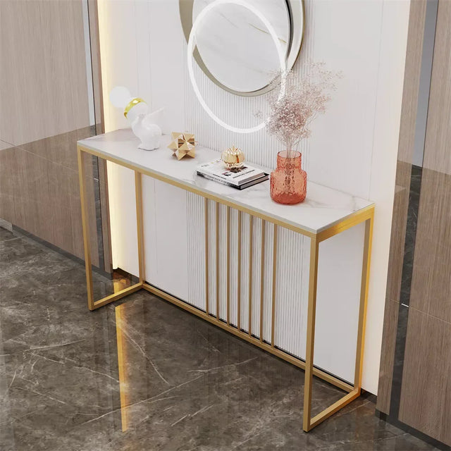 Luxury Sintered Stone Console Table with Gold Iron Legs