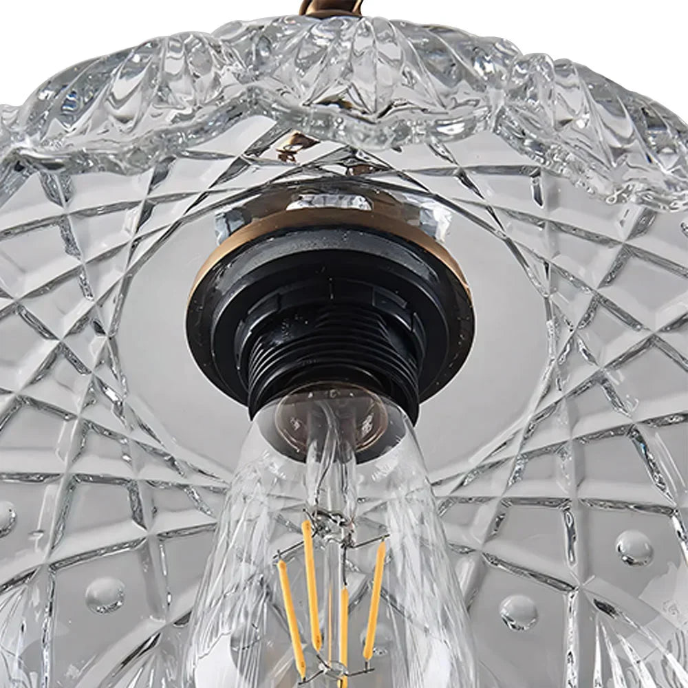 Retro glass flower pendant light showing the petal-shaped shade rim
