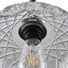 Retro glass flower pendant light showing the petal-shaped shade rim