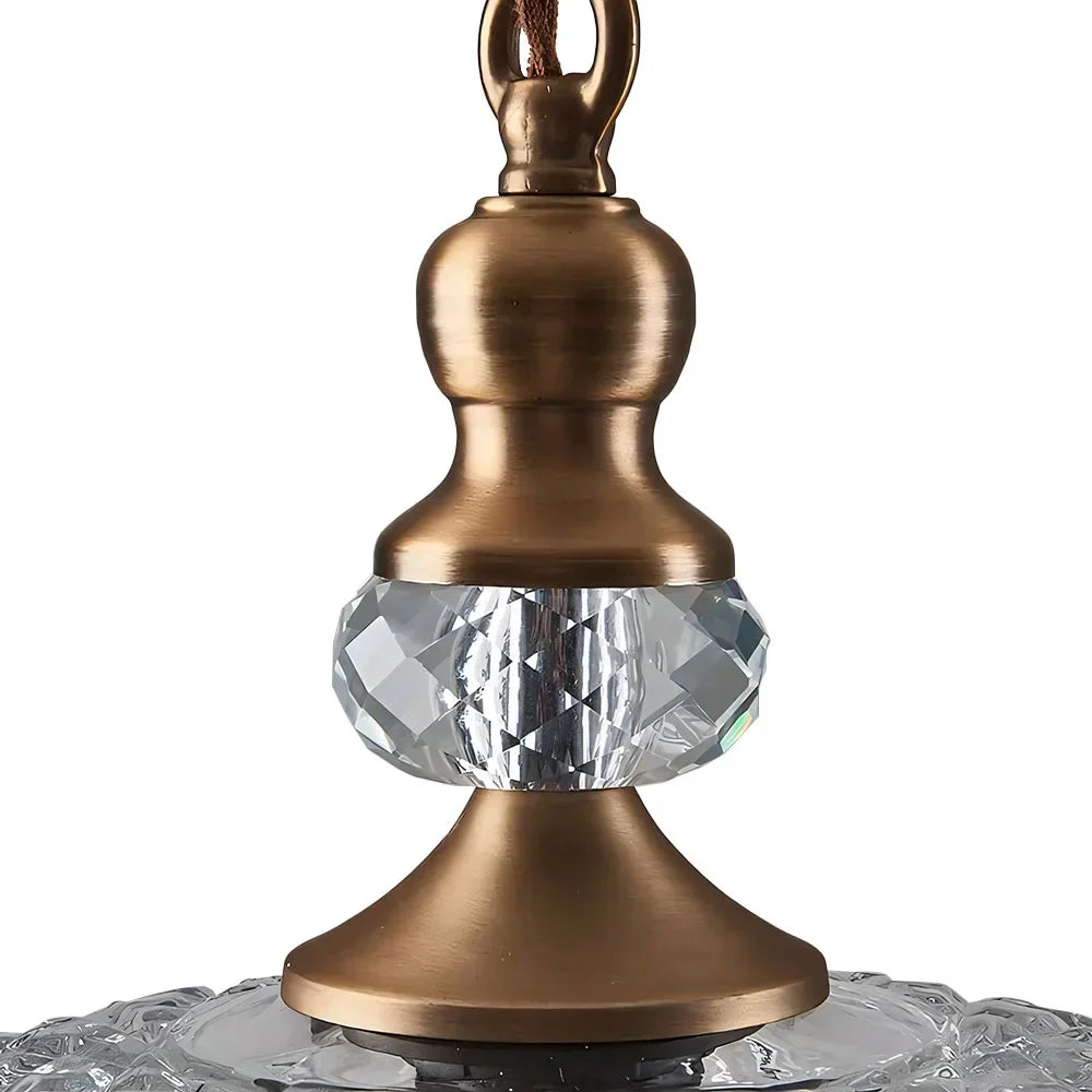 Brass fitting and faceted crystal on the glass flower pendant light