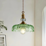 Full view of the retro glass flower pendant light and its fitting