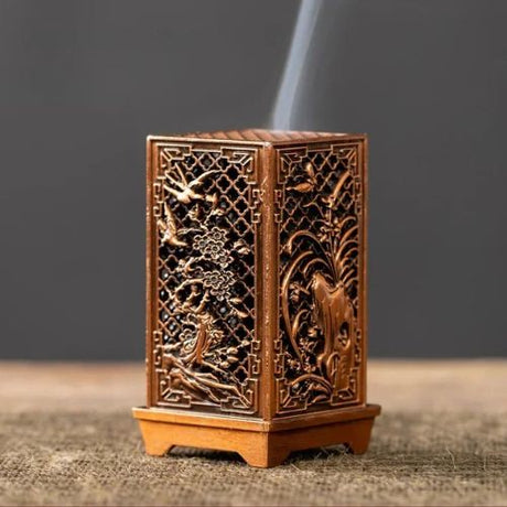 Incense Burner - Square Xiangyun Alloy with Plum Design for Home Aromatherapy Decor