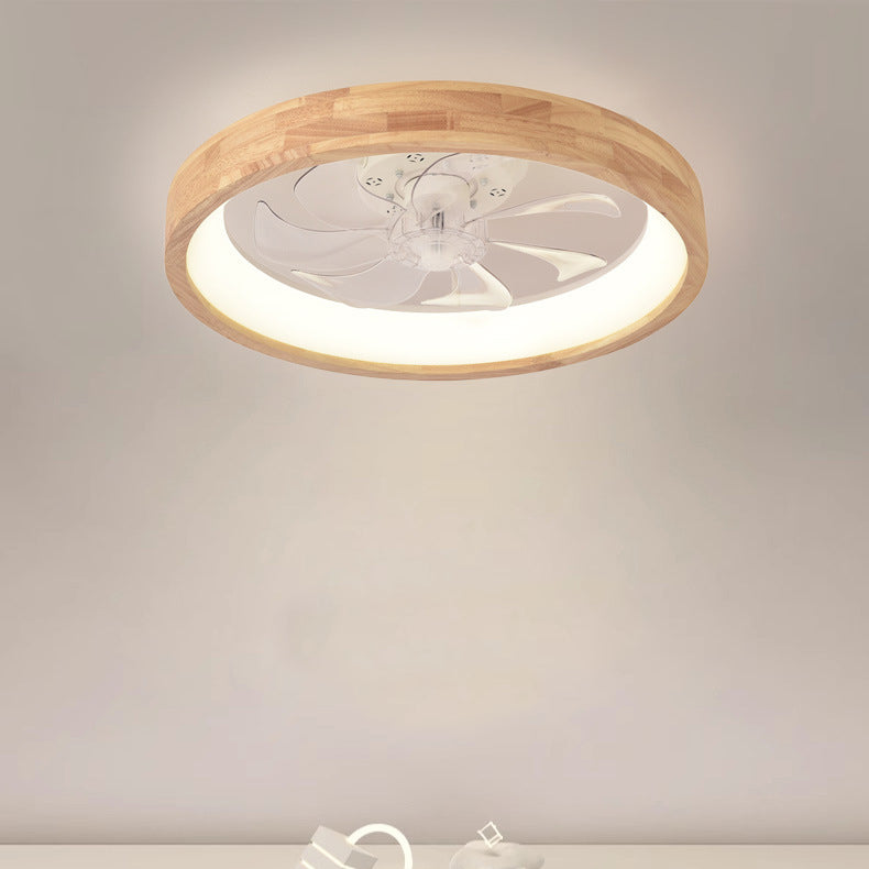 Hollowed wood rim ceiling fan light with slots letting light through