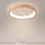 Hollowed wood rim ceiling fan light with slots letting light through