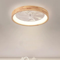 Hollowed wood rim ceiling fan light with slots letting light through