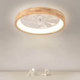 Round LED ceiling fan light with natural wood band and diffuser