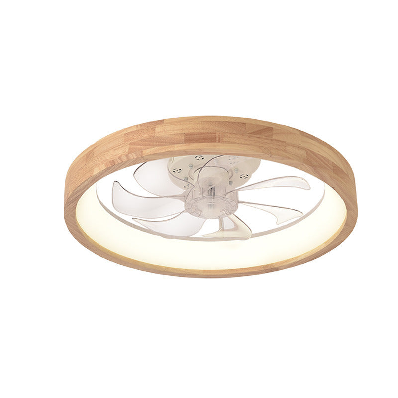 Japanese Solid Wood Ceiling Fan Light LED Round 19.6in