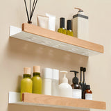 Beech Wood Wall Bathroom Shelf with Aluminum Rail, No-Drill
