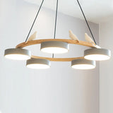 Cadmus Macarons Bird Wood Round Chandelier Modern Fixture