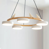 Cadmus Macarons Bird Wood Round Chandelier Modern Fixture