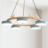 Cadmus Macarons Bird Wood Round Chandelier Modern Fixture