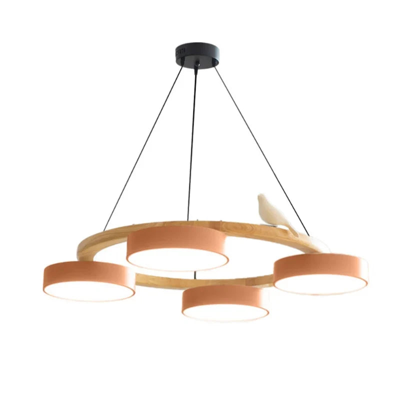 Cadmus Macarons Bird Wood Round Chandelier Modern Fixture