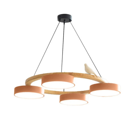 Cadmus Macarons Bird Wood Round Chandelier Modern Fixture