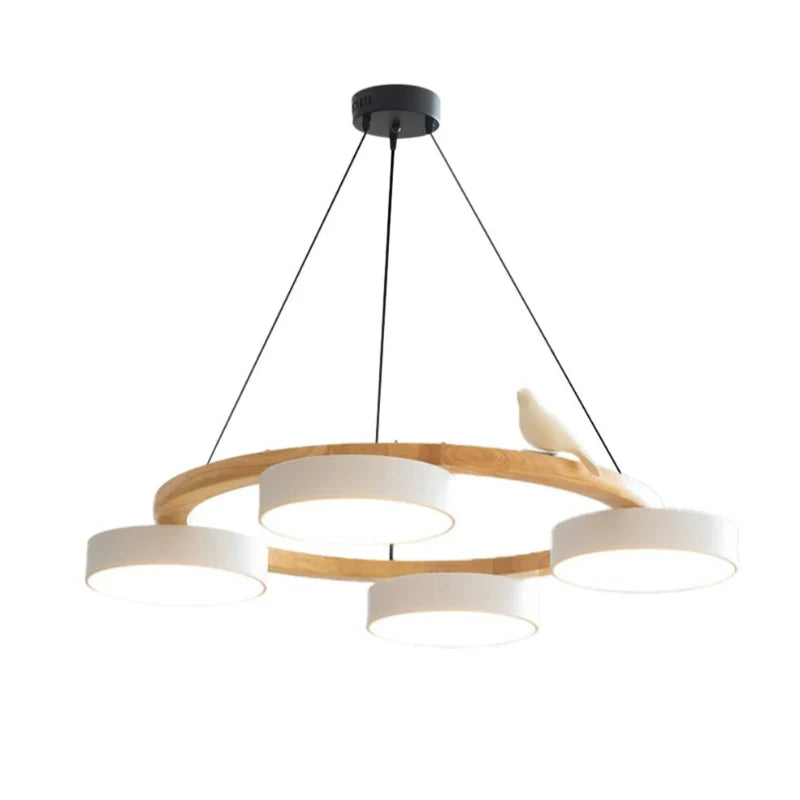 Cadmus Macarons Bird Wood Round Chandelier Modern Fixture
