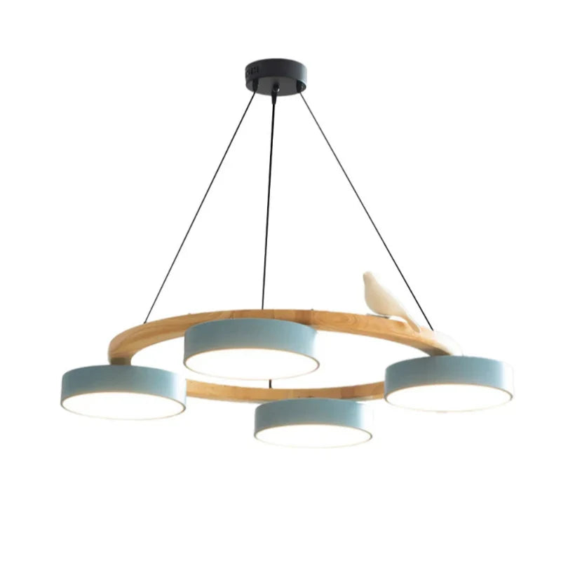 Cadmus Macarons Bird Wood Round Chandelier Modern Fixture