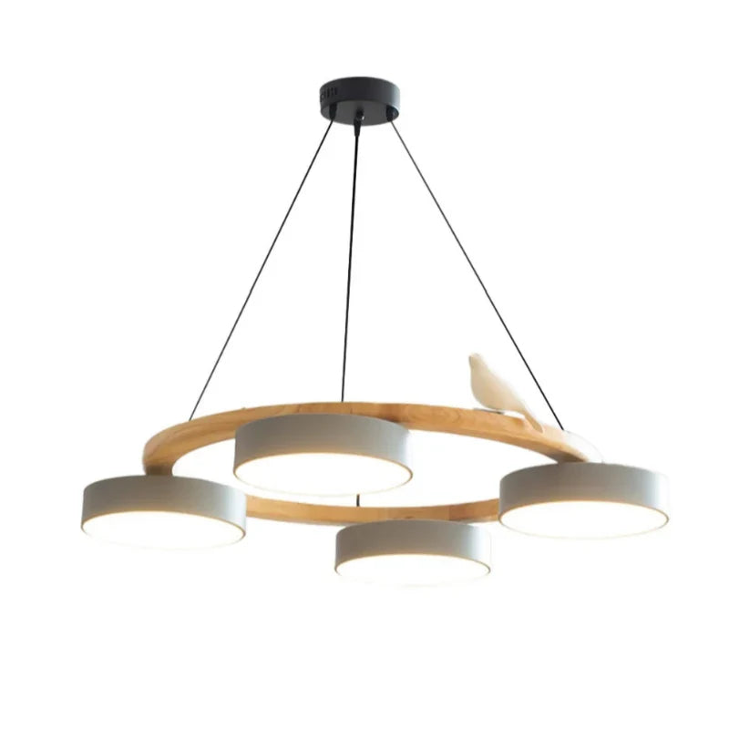 Cadmus Macarons Bird Wood Round Chandelier Modern Fixture