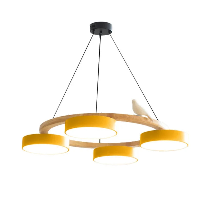 Cadmus Macarons Bird Wood Round Chandelier Modern Fixture