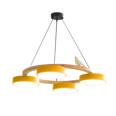 Cadmus Macarons Bird Wood Round Chandelier Modern Fixture