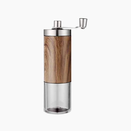 Portable Hand-Crank Coffee Grinder Wood Grain Stainless Steel Ceramic