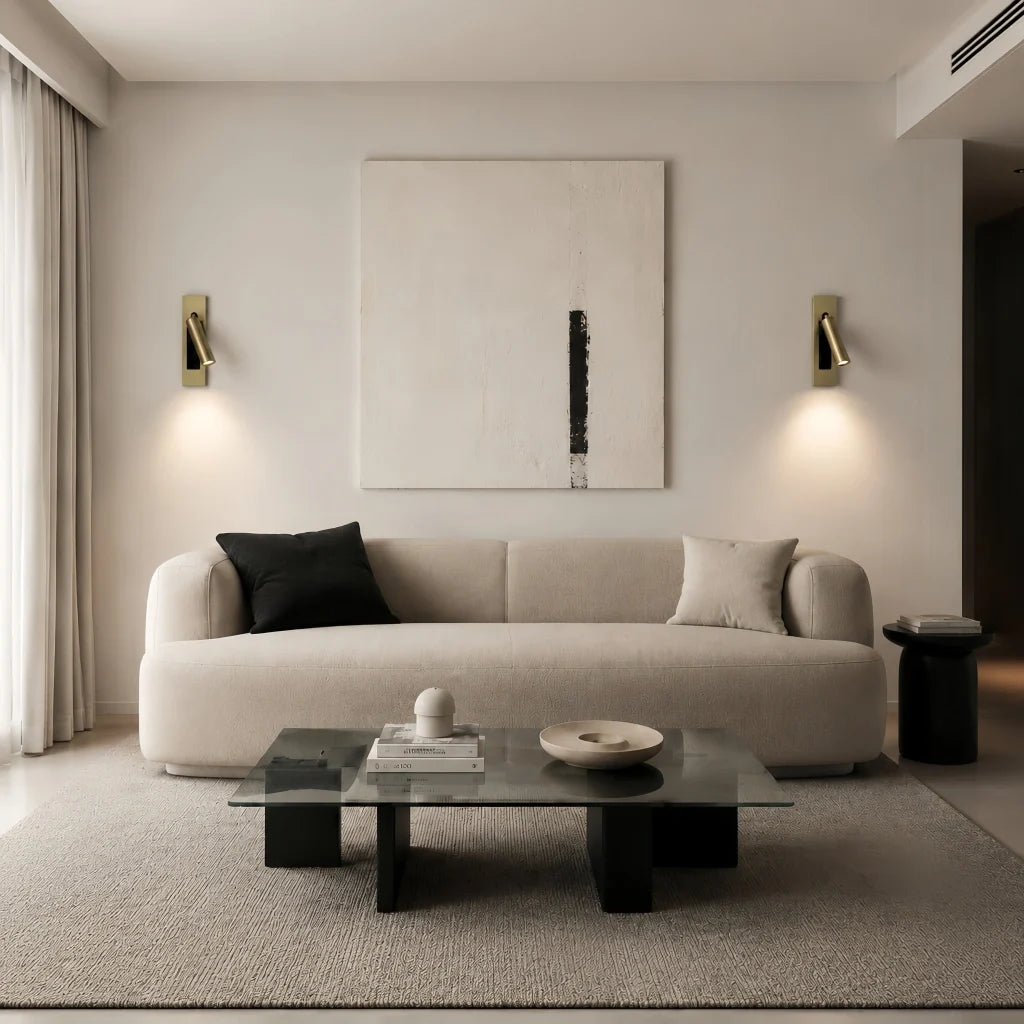 Adjustable LED reading sconce swivelled to the side for aimed lighting