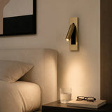 Black bedside reading wall light with adjustable spotlight and push-button switch