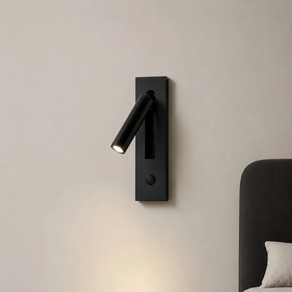 Black reading sconce head detail with matte finish