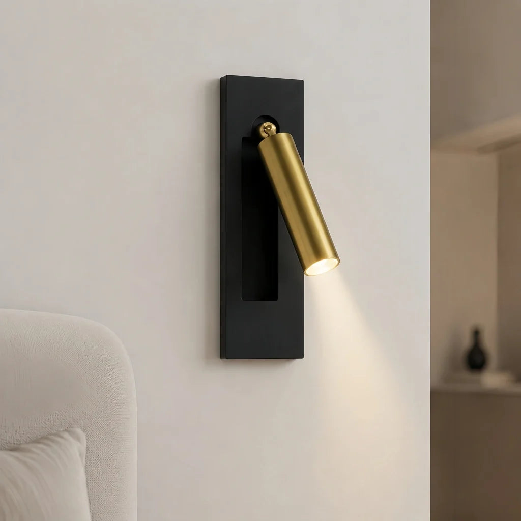 Black and copper reading wall light shown as a single mounted unit