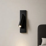 Modern rotating LED reading wall sconce with cylindrical spotlight head and slim backplate