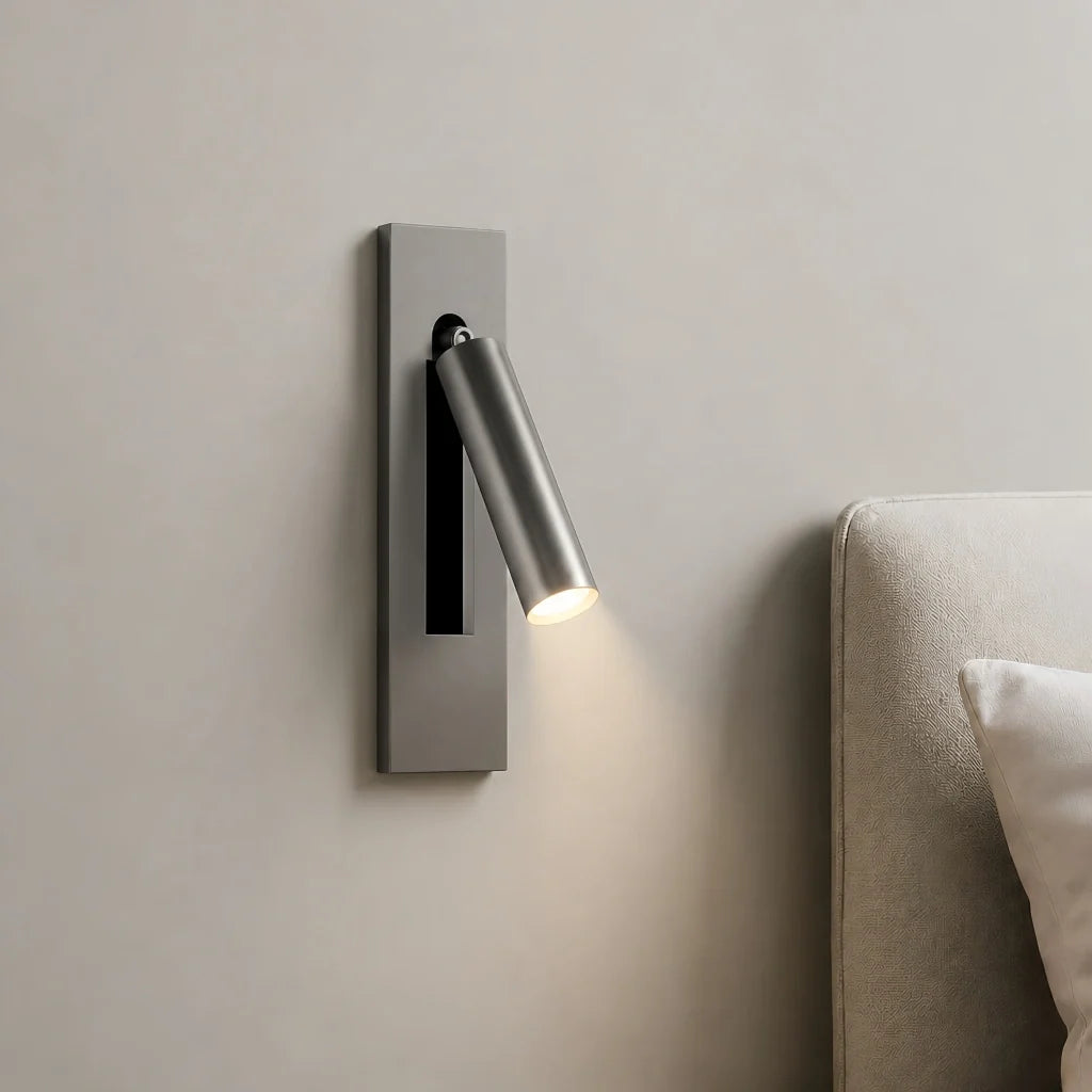 Nickel finish reading wall light shown as a single mounted unit