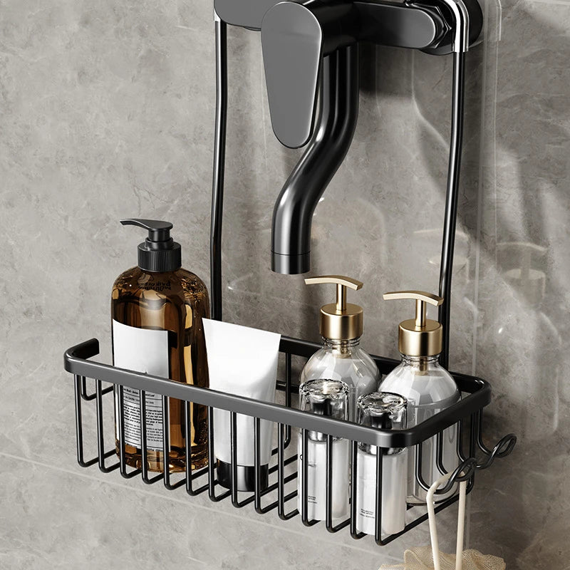 No-Drill Wall-Mounted Single-Tier Shower Rack Space-Aluminum Bathroom Organizer