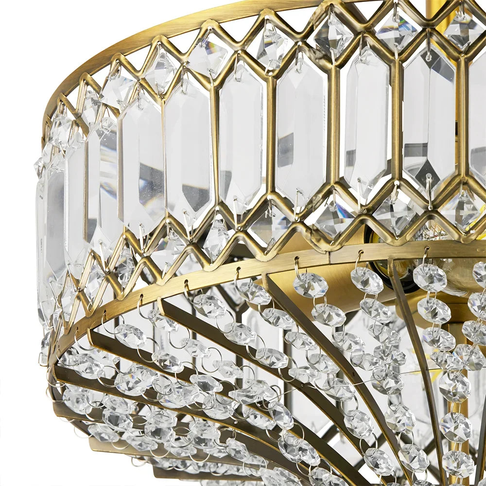 Eamon Luxury Carved Crystal Drum Semi Flush Chandelier Elegant Pendant Fixture