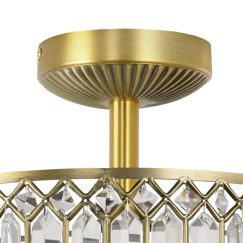 Eamon Luxury Carved Crystal Drum Semi Flush Chandelier Elegant Pendant Fixture