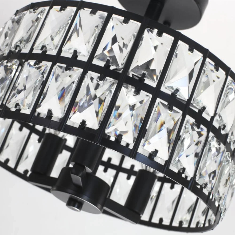 Eamon Luxury Carved Crystal Drum Semi Flush Chandelier Elegant Pendant Fixture